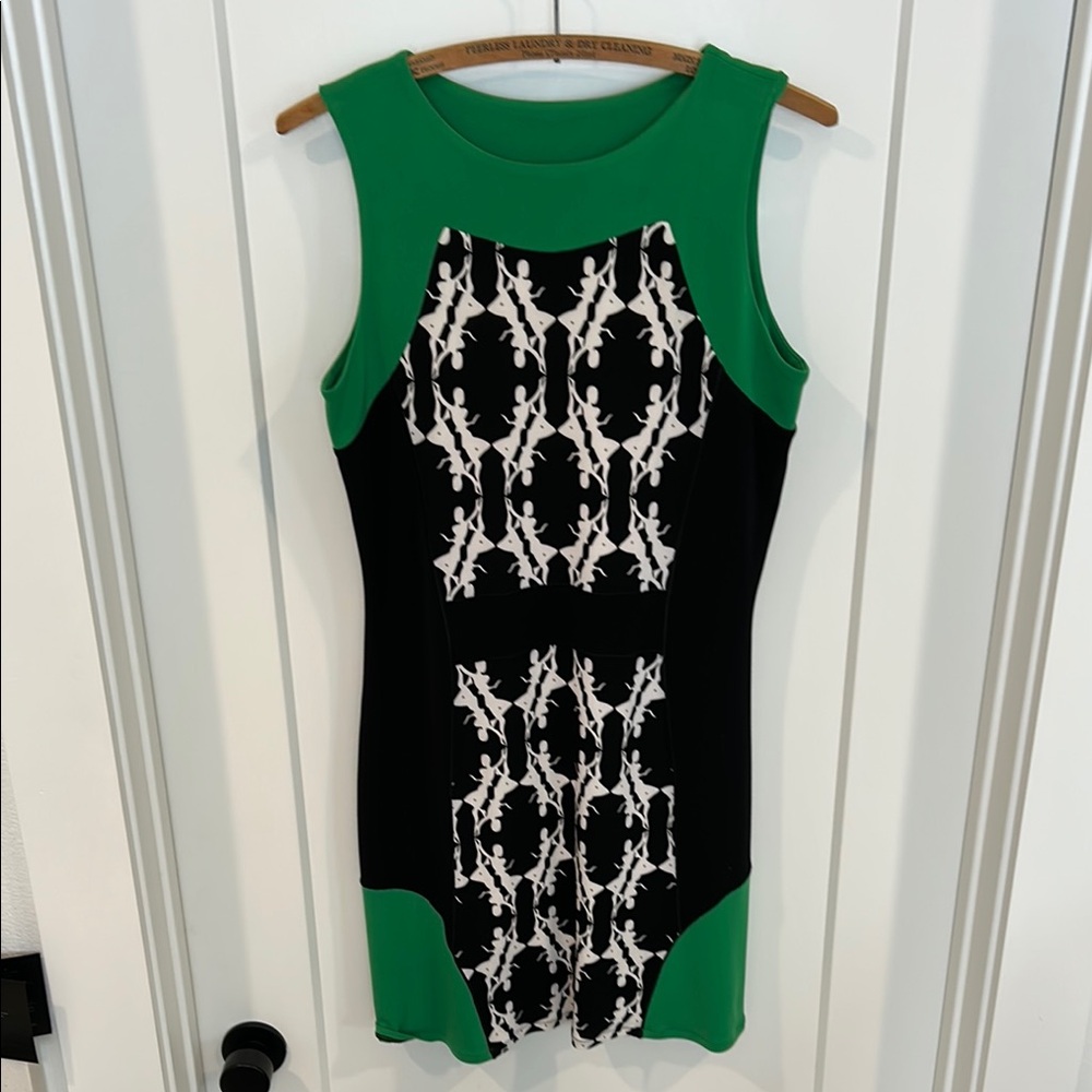 Green and Black Patterned Sleeveless Dress